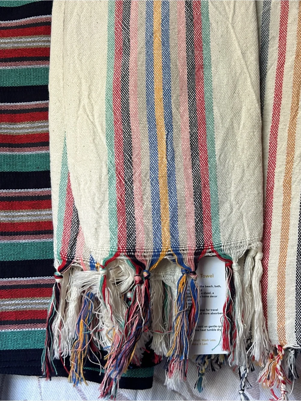 Striped Cotton Hand Towel Hand Tied Tassels Hand Loom Weave Stripes